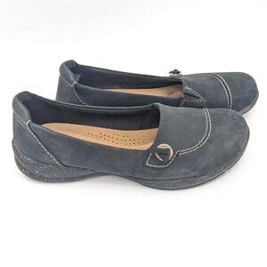 Clarks Roseville Sky‎ Loafer Womens 8 Black Leather Slip On Casual Comfort Shoes